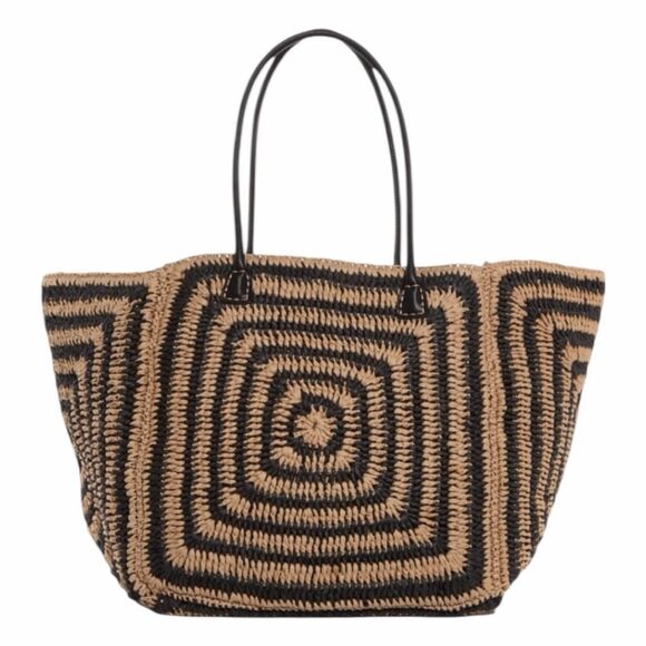 Madewell Large Two-Toned Straw Tote Natural Multi Rafia Brown Black - Picture 1 of 3